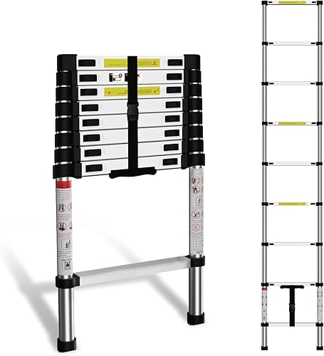 Escalera telescópica, escalera retráctil plegable ajustable de aluminio para interiores o exteriores, 10.5 pies