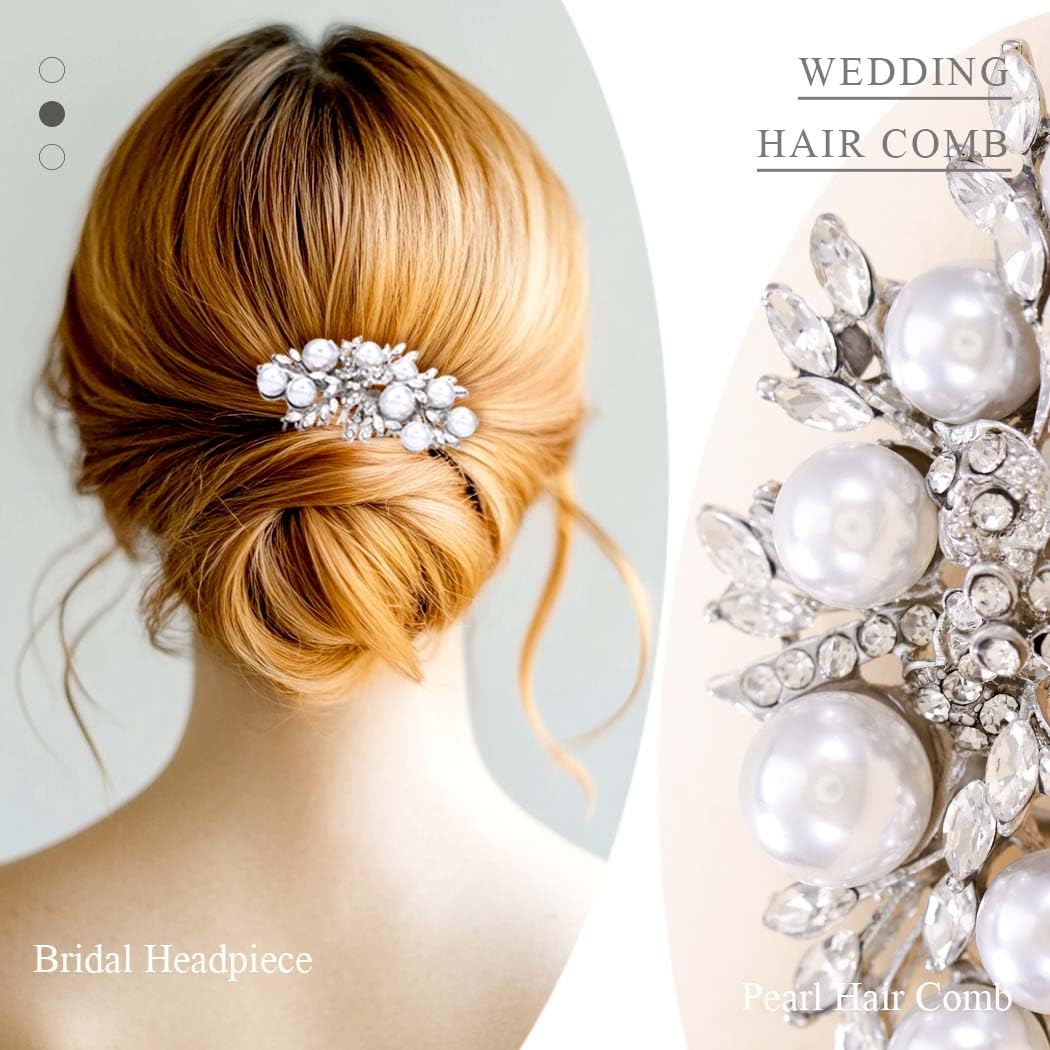 Foyte Crystal Wedding Hair Comb Pearl Bride Headpiece Silver Rhinestone Hair Piece Bridal Side Hair Accessories for Women - Image 5