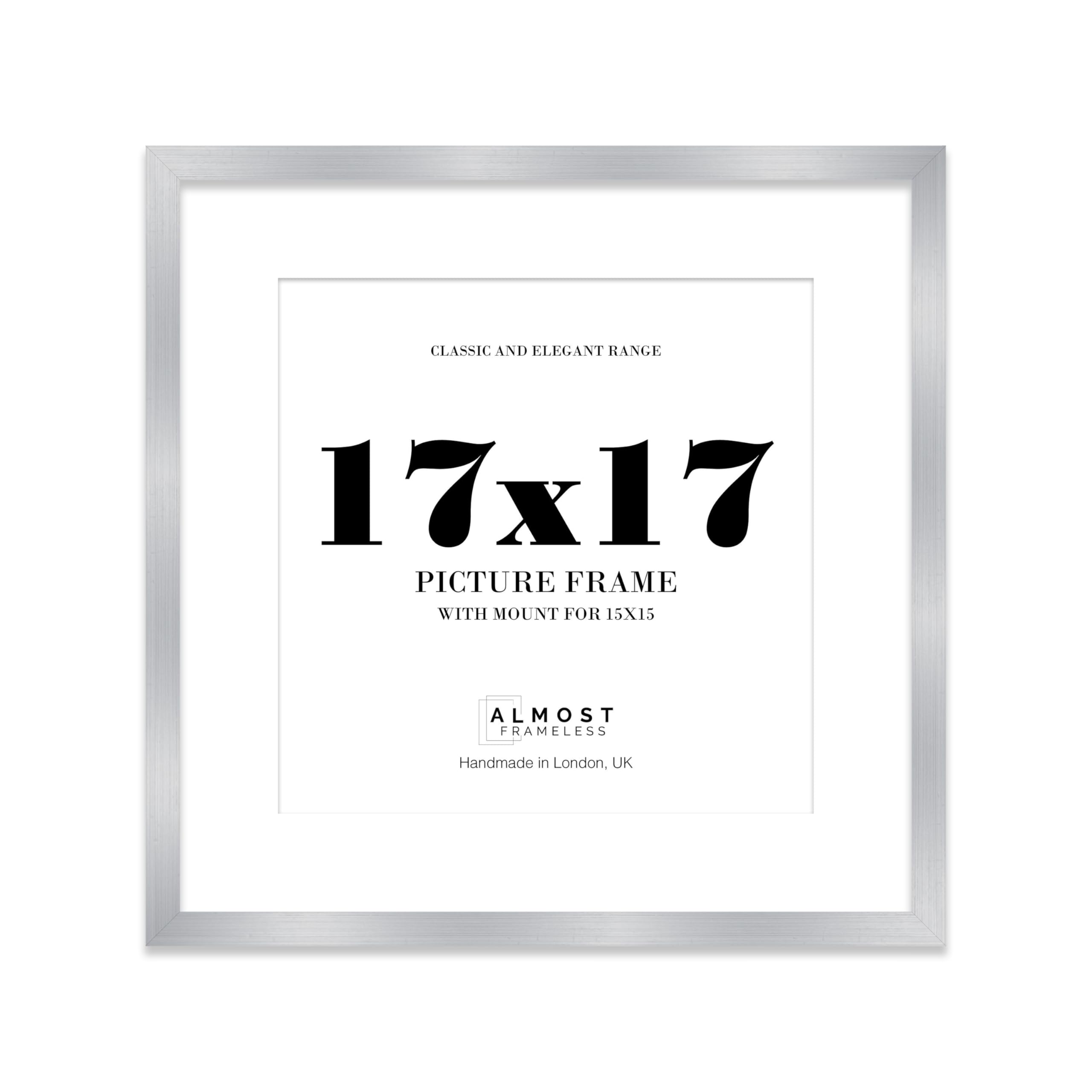 17x17 Silver Picture Frame with Mount for 15x15 Photos, Prints - Modern Square Wall Frame, 1 Pack