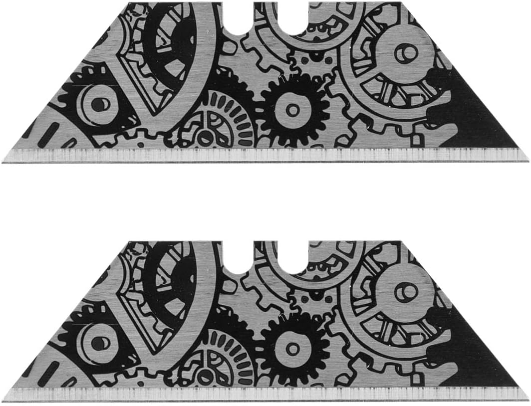 NDZ Performance Steel Blade Replacement for Utility Knife & Box Cutters, Custom Razor Blade, Double Sided Laser Engraved Designs, Silver - Steam Punk, Five Pack