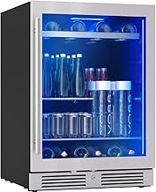 Zephyr Presrv 24 Inch Beverage and Wine Fridge Single Zone Under Counter, Built-in Drink Refrigerator, 7 Bottles, 108 x12o...