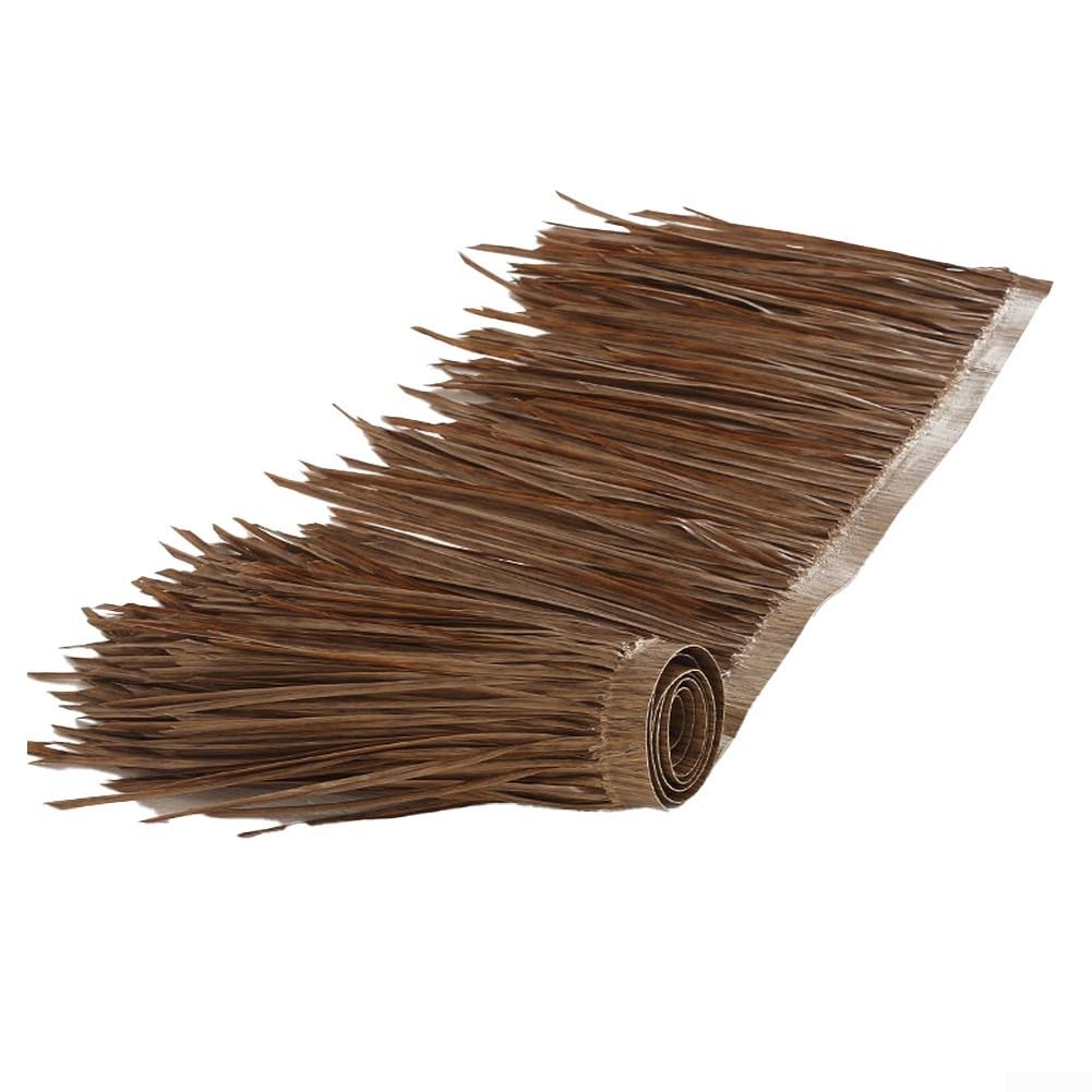 Artificial Thatch Roofing, Realistic PE Straw Thatch for Tiki Bar Hut Decor, Synthetic Grass Sheets for Garden Resort Patio, Faux Reed Matting, Weather Resistant Roof Covering, 100x50cm(Brownish-green