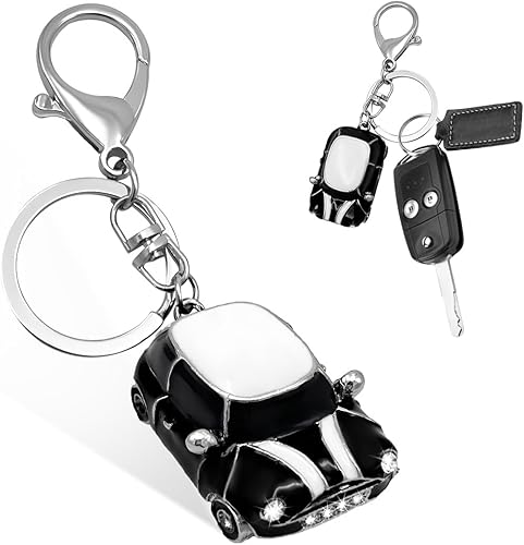 Miniatura 10 de Llavero de Coche, Detalle de Rinstones 3D Modelo de Coche Bonito Llavero, Llavero de Metal Mini Cooper con Anillo, Accesorios para Coche (Azul Lago)