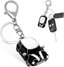 Car Key Chain, Rhinestone Detail 3D Cute Car Model Keychain, Mini Cooper Metal Key Chain with Ring, Car Accessories (Black)