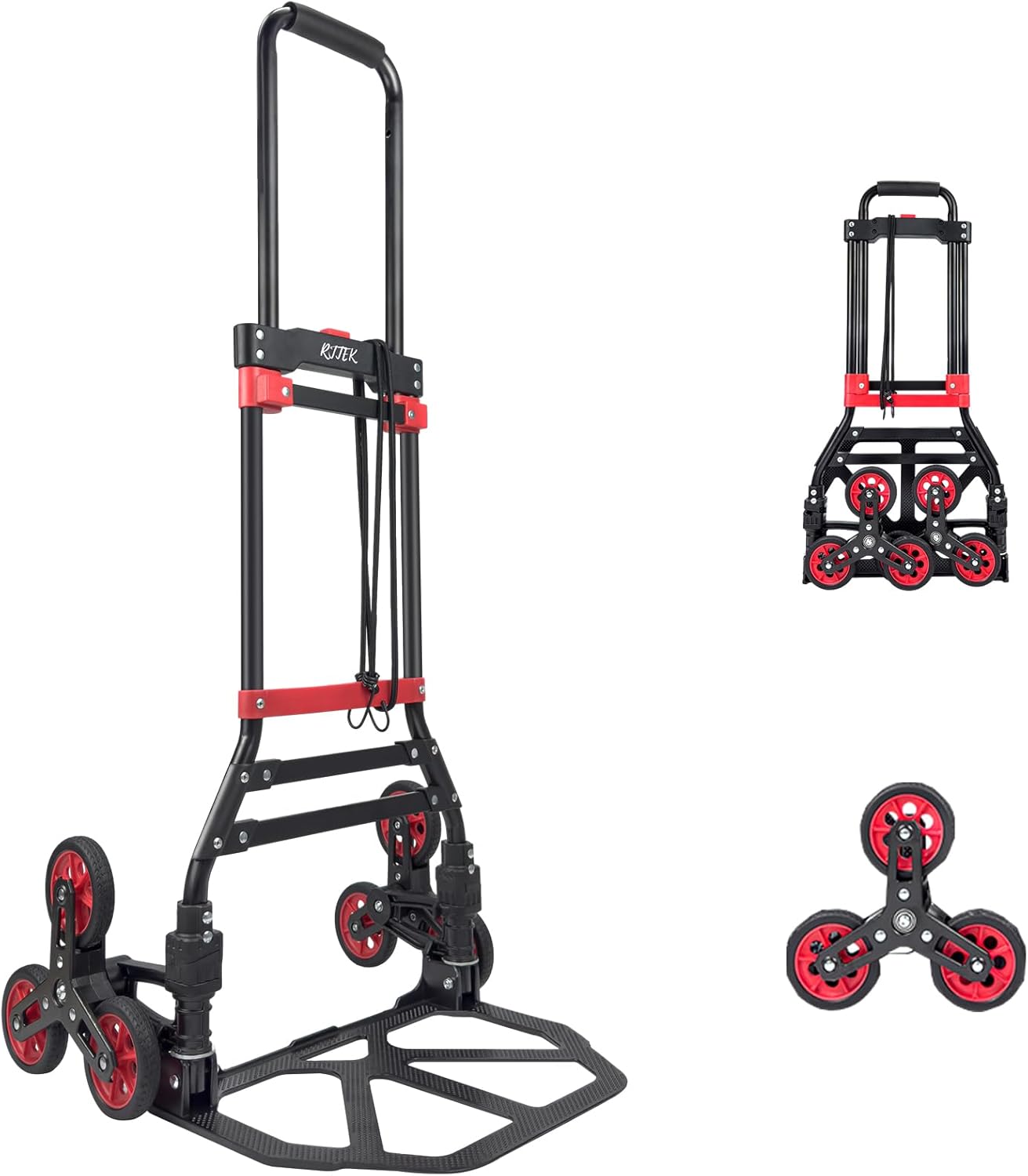RJTEKMaterial upgrading Stair Climber Hand Truck and Dolly, 220Lb Capacity Stair Climbing cart Heavy-Duty Trolley Cart Heavy-Duty Luggage cart Stair Dolly Lightweight with Telescoping Handle B&Red