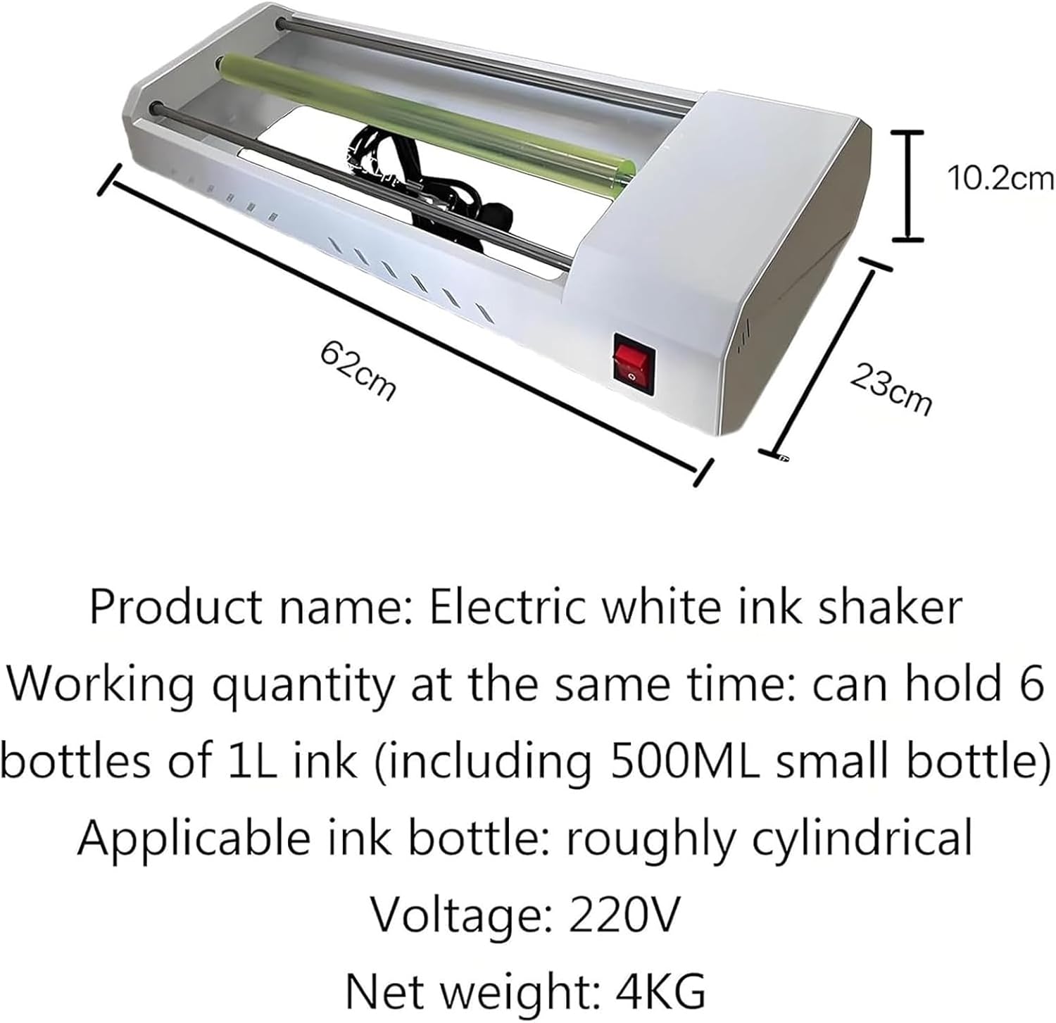 110-220V 6W Electric Paint Shaker Machine,Avoid Precipitation Rolling Machine,Hold 6 Bottles of 1L Ink,DTF White Ink Rotator Shaker Roller Device,Vortex Mixer for DIY (B)