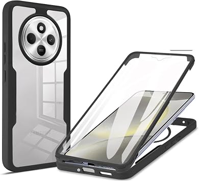 YUECXIN Case for Xiaomi Redmi 17C 4G/Redmi 14C, Rugged 360  Full Body Protective Dustproof Shockproof Bumper Case, Built-in Screen Protector and Clear Back Designed Cover, Black