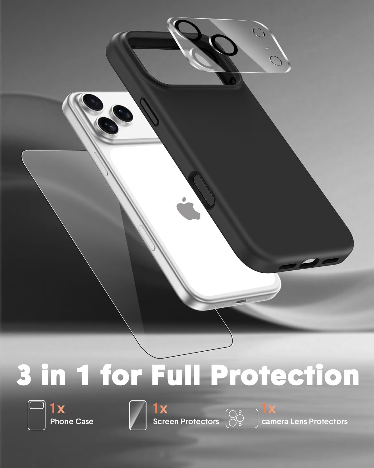 3 in 1 Shockproof Liquid Silicone Case Compatible with MagSafe for iPhone 17 Pro Max, Camera Control Button, [Screen + Camera Lens Protector], Anti-Scratch Microfiber Lining, Black image 2