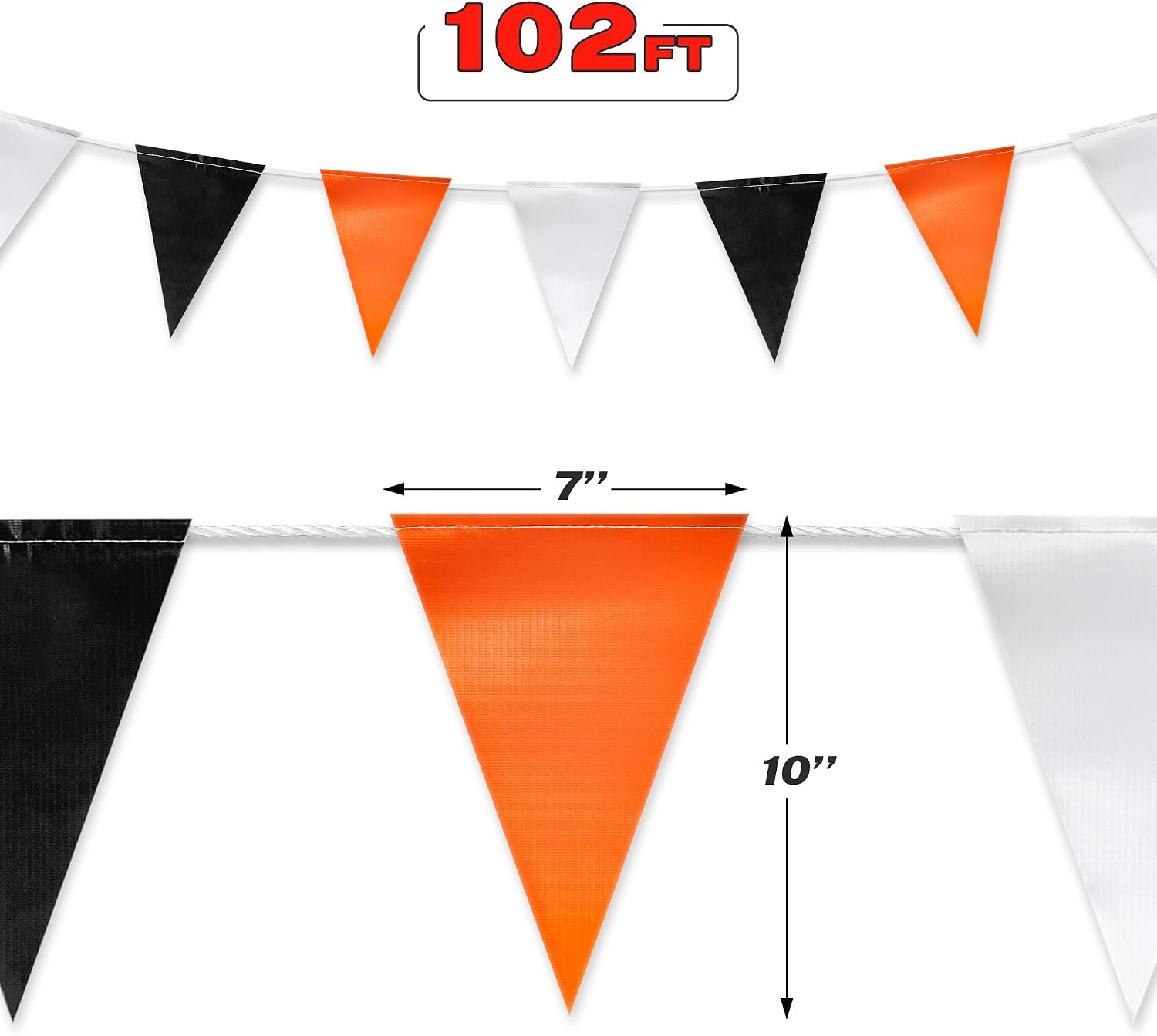 Orange Black and White Pennant Banner Flags | OSHA 500lb Rated | Strand Fade Resistant 【102FT】
