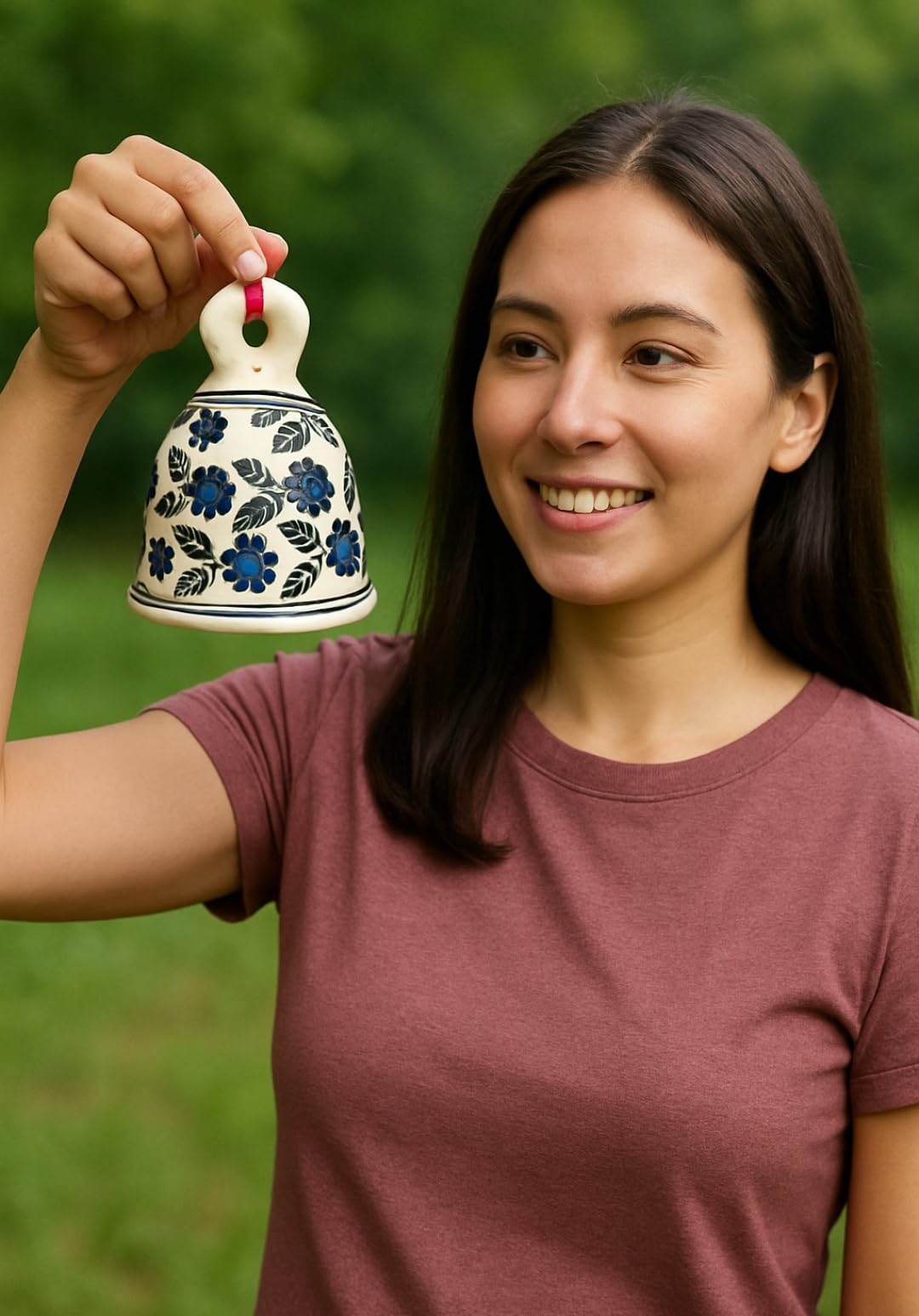 Shopping Shots Ceramic Bell 1 pc (Large Size, Height 5 inch) for mandir aarti pujan, Wall hangings, Home Decor, for Garden, Festive Decoration Floral Blue Design.-image-6