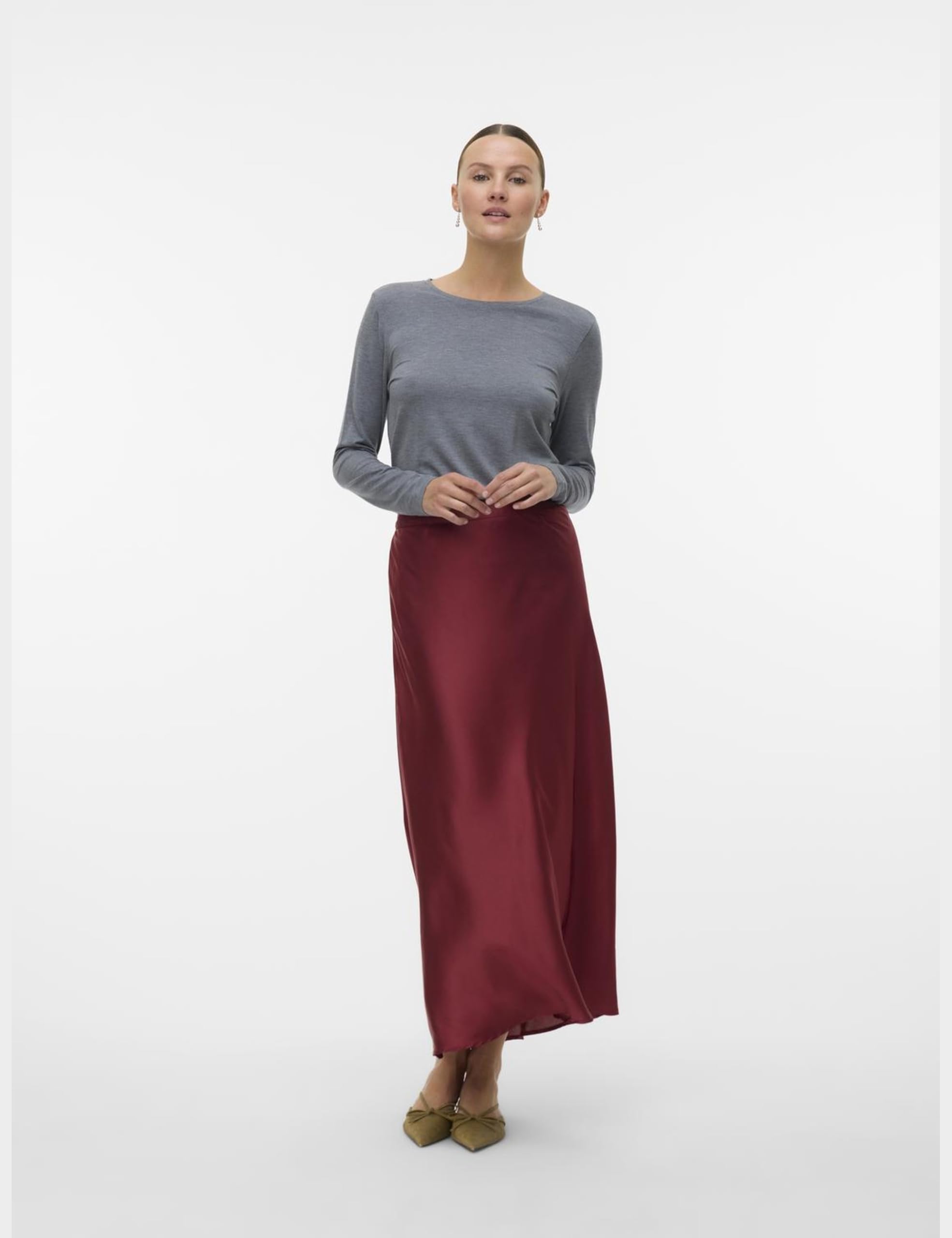 Vero Moda Vmava Ls Top JRS Ga Noos, Medium Grey Melange, M