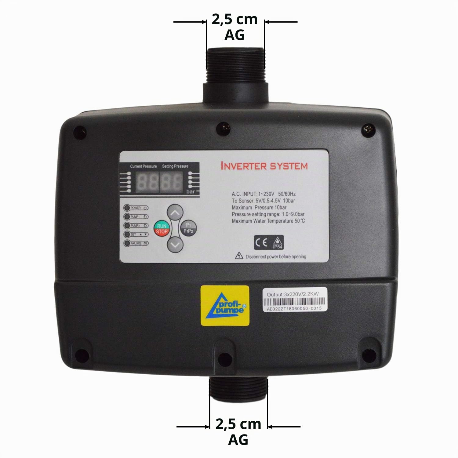 Profi-Pumpe® Inverter IPC-3-V | Variador de Frecuencia para Bombas de hasta 1,5kW (1.500W) | Control de Presión Constante y Ahorro de Energía | Para Bombas de Pozo y Superficie | Conexión 1,25" | IP54