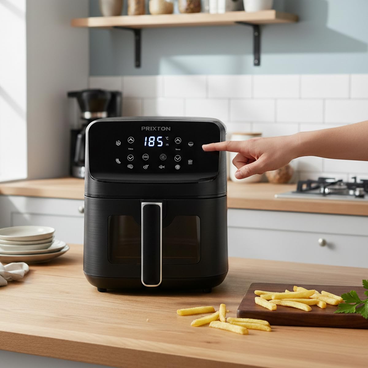 PRIXTON Freidora de Aire Cook Organics 4,2 L sin Aceite, 8 Programas, Pantalla LED Táctil, Ventana con Luz, 1500 W, Temperatura 80–200 °C, Temporizador 60 min