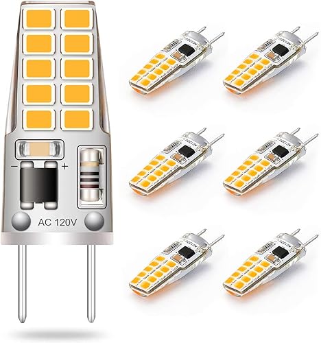 Bombilla LED G8 equivalente a T4 JCD Bombilla halógena bi-pin 20W-25W regulable G8 120V blanco cálido 2700K-3000K para luz de disco, luz debajo del