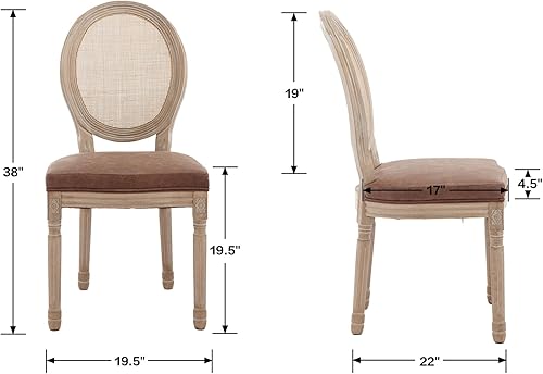 Miniatura 84 de chairus Juego de 2 sillas de comedor de ratán de granja, sillas de campo francesas de cuero con respaldo redondo, sillas laterales ovaladas para