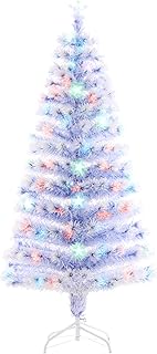 HOMCOM 5ft Xmas Tree Pre-Lit LED Optical Fiber Christmas Tree Artificial Seasonal Decoration w/Stand Winter Holiday Decor ...