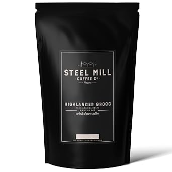 Steel Mill Coffee Co. Highlander Grogg Flavored Coffee Whole Bean, Medium Roast, 100% Colombian Arabica, Butterscotch & Caramel Aroma, Vegan, Gluten-Free, Sugar-Free 12 oz