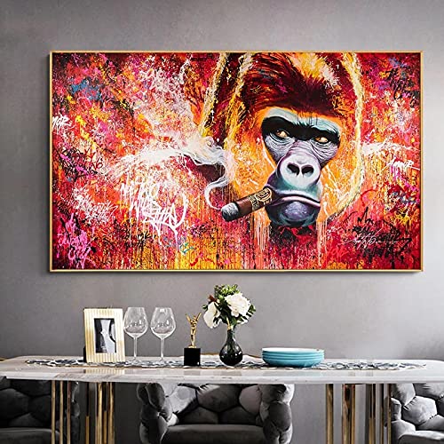 Peinture singe gorille graffiti sur toile 40x70 cm sans cadre pour decoration murale de maison