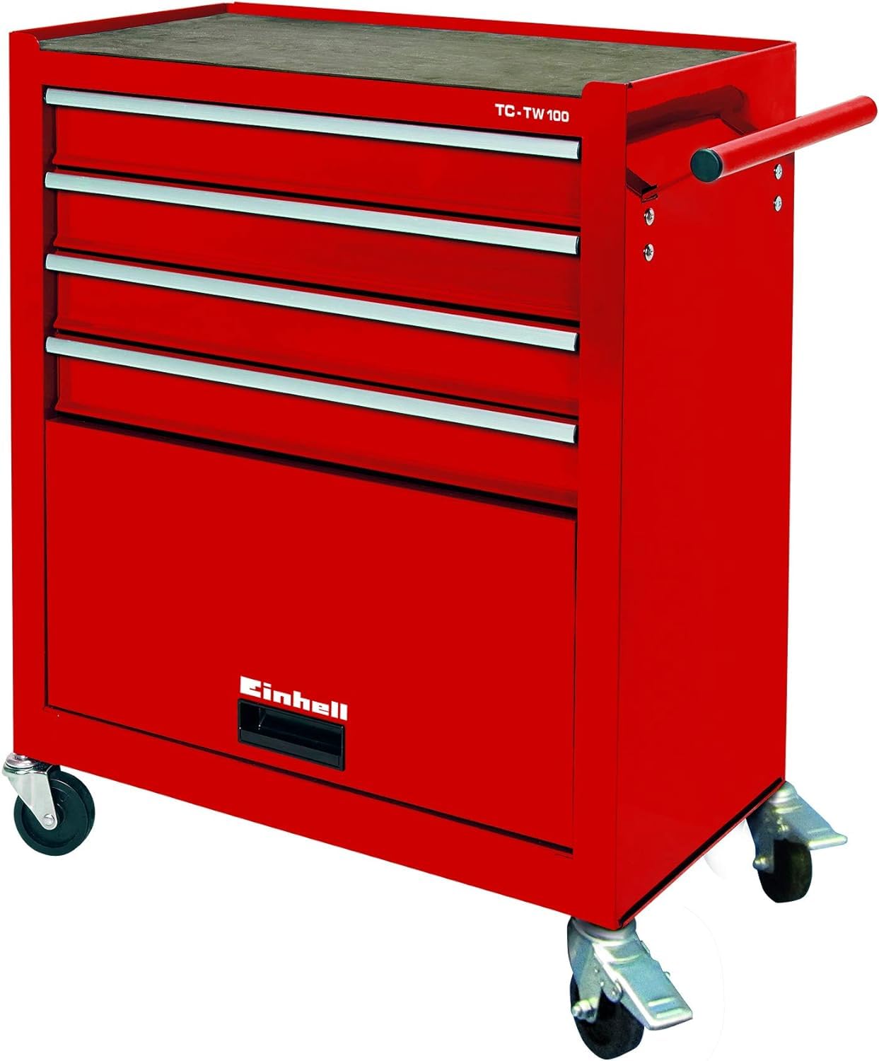 Einhell Tool Chest On Wheel, Interlock System, 4 Swivel Casters With 2 Locking Brakes, Tool Storage Unit With 3 Drawers And Flap, Portable Heavy Duty Tool Trolley TC-TW 100