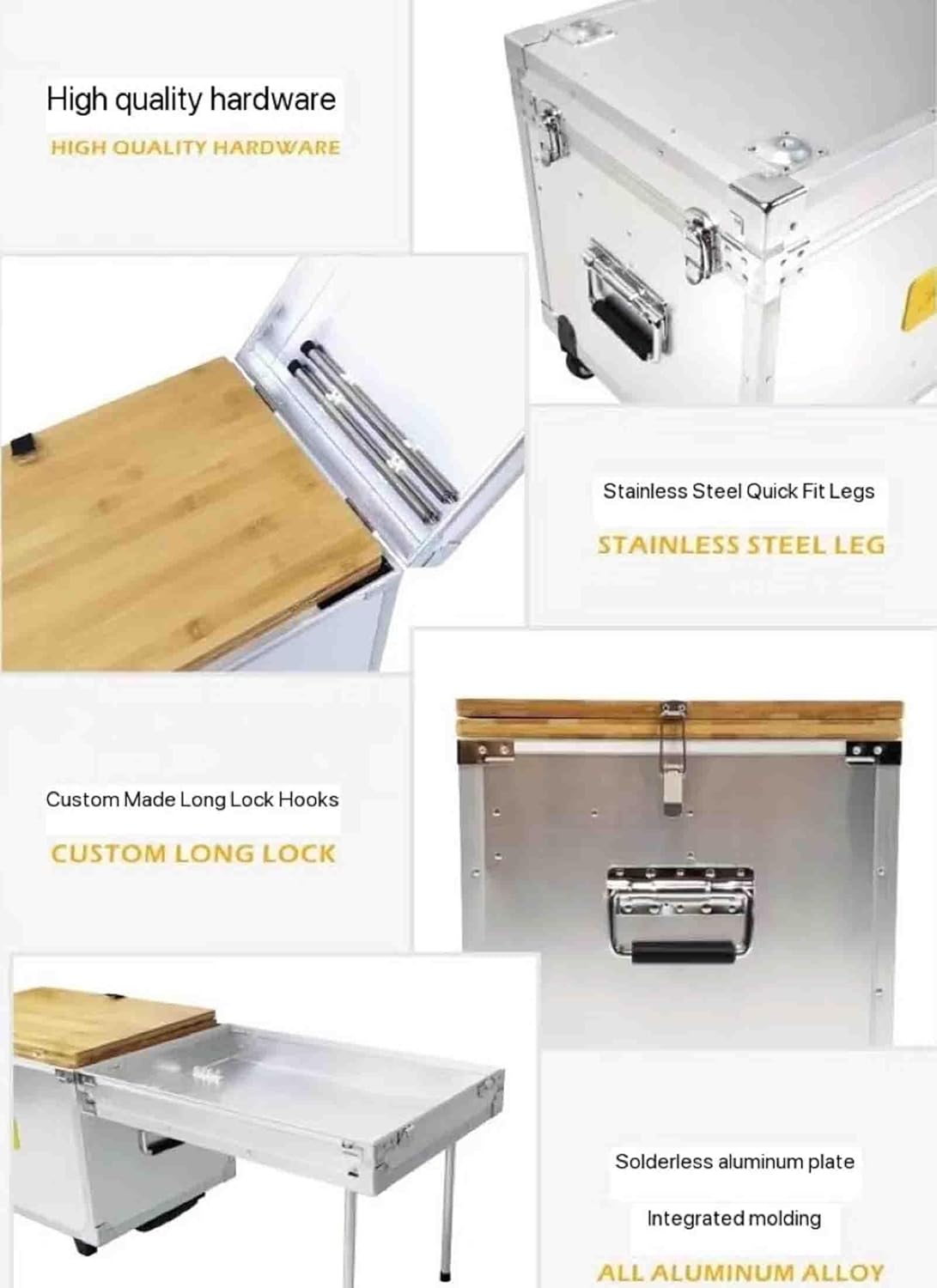 55L Outdoor Aluminum Alloy Car Mobile Kitchen Storage Table Folding Portable Camping Storage Box,Multifunctional Cooking Station