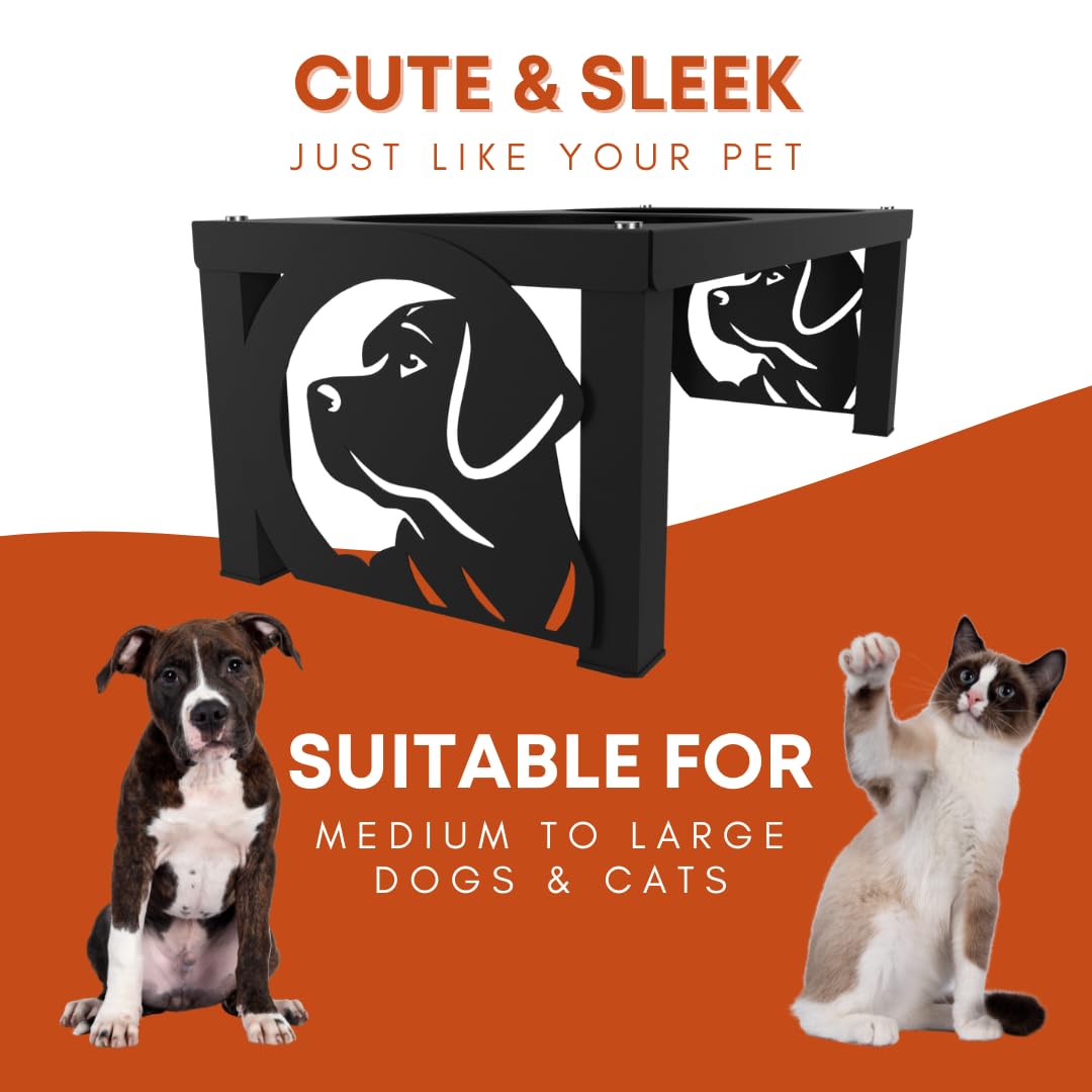 COGO Masty Pet Feeder| 2 Stainless Steel Bowls (1000 ml Each) | Elevated Feeding Bowls for Medium & Large Dogs & Cats | 5.5 x 7.5 x 15 inch | Strong & Stable Metal Frame | Colour: Matt Black 3