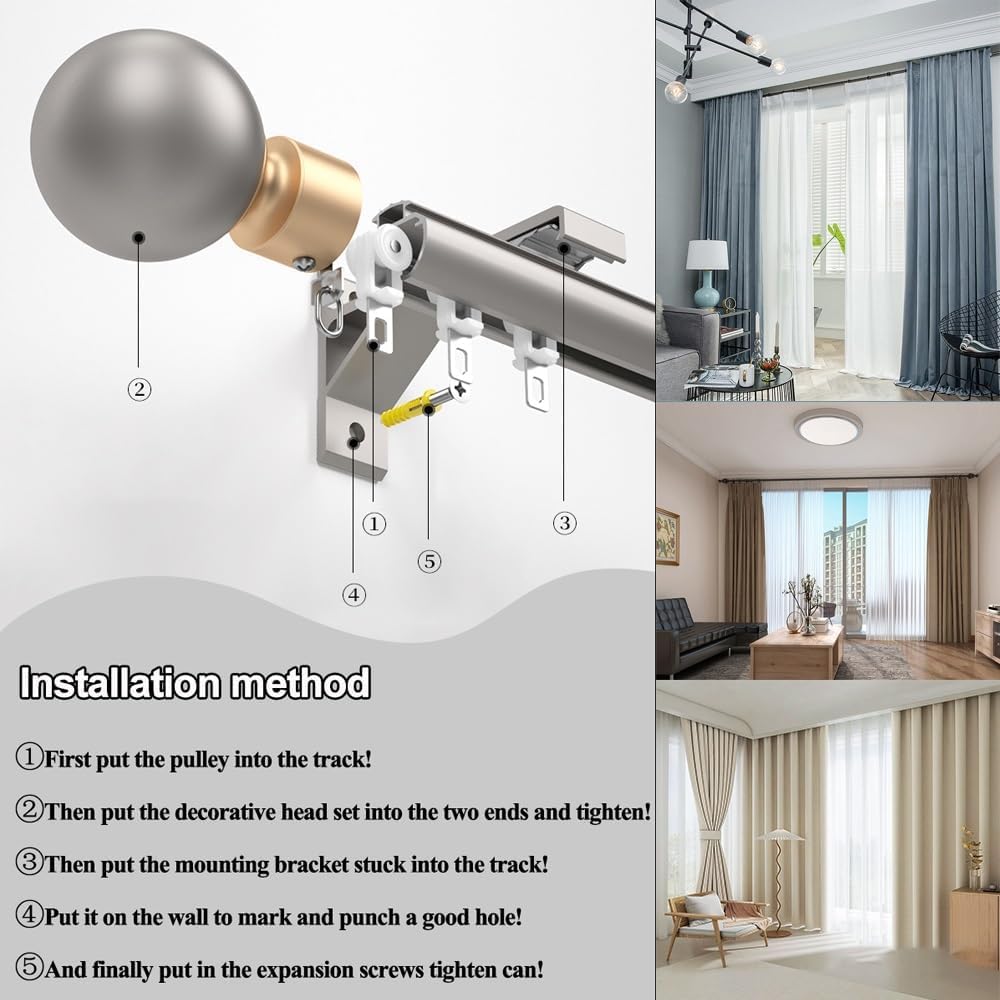 Verstellbare Gardinenstangen-Set, Doppelgleiter, Vorhangschiene mit dekorativen runden Enden, Gardinenstange für Wohnzimmer, Schlafzimmer, Balkon, einfach zu installierendes Design