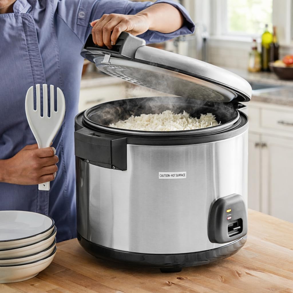 60 Cup Electric Rice Cooker and Warmer, Stainless Steel, 1550W, 30 Cup Raw Capacity, Non-Stick Interior, 120V
