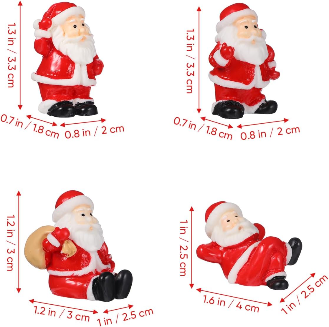 Mini Santa Claus Statue, 12PCS Red Christmas Santa Claus Ornaments Cute Resin Christmas Miniature Figurines Doll House Micro Landscape Decorations for Xmas Home Party Decoration, Mixed Style