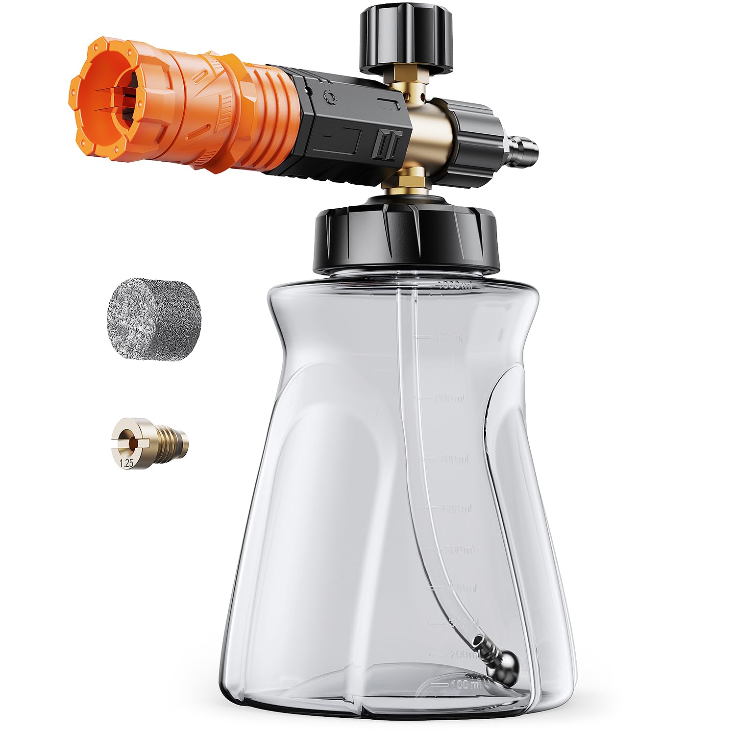 Cannone in schiuma per idropulitrice, schiuma Blaster con connettore rapido da 1/4 di pollice, bottiglia da 1 l, lancia per schiuma regolabile e schiuma spessa per lavaggio sicuro auto/moto