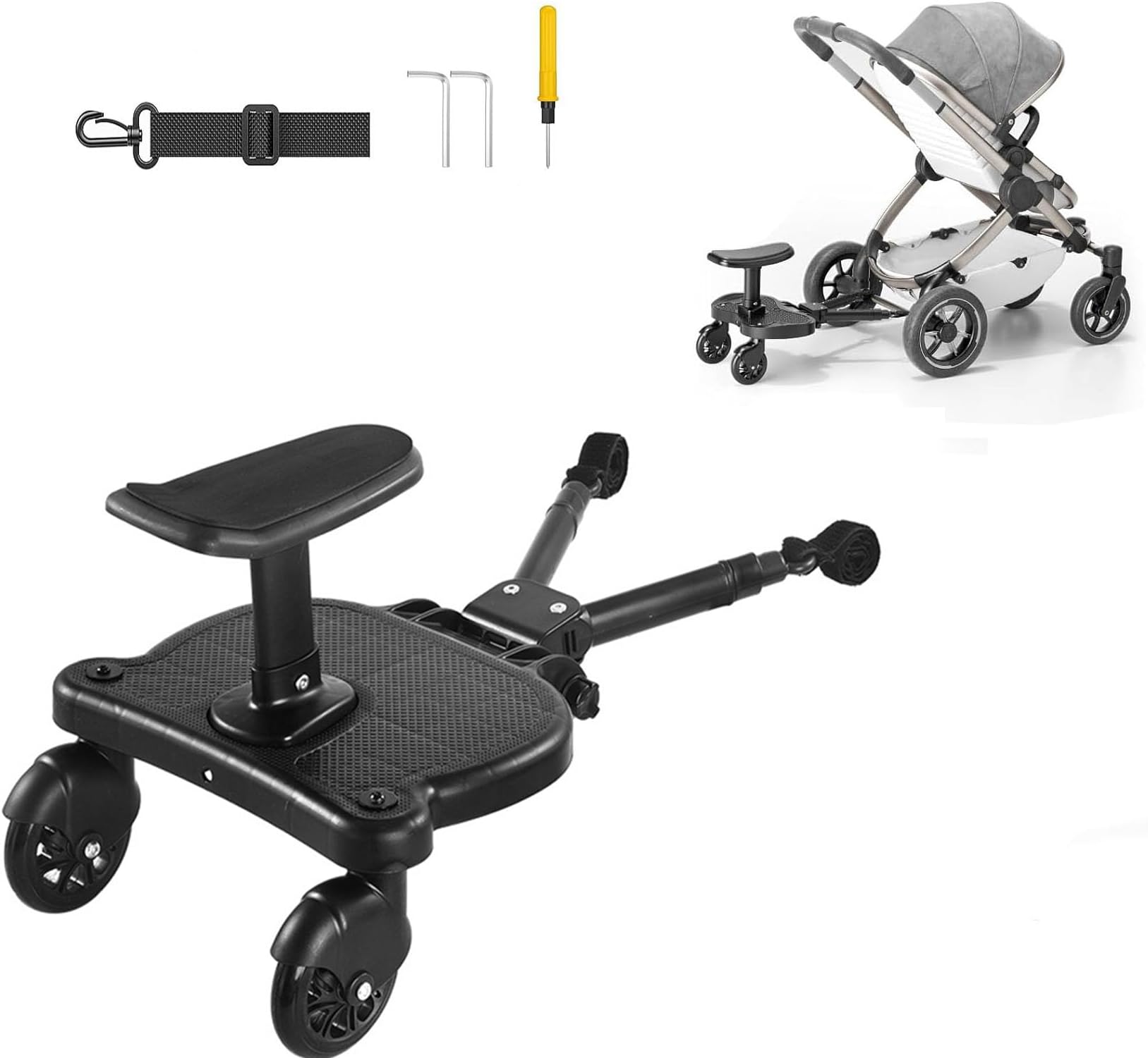 Stroller Board,Universal Stroller Board with Detachable Seat,Buggy Board Suitable for Most Brands of Strollers, Universal Prams Accessories for Children from 2-6 Years (25 kg)