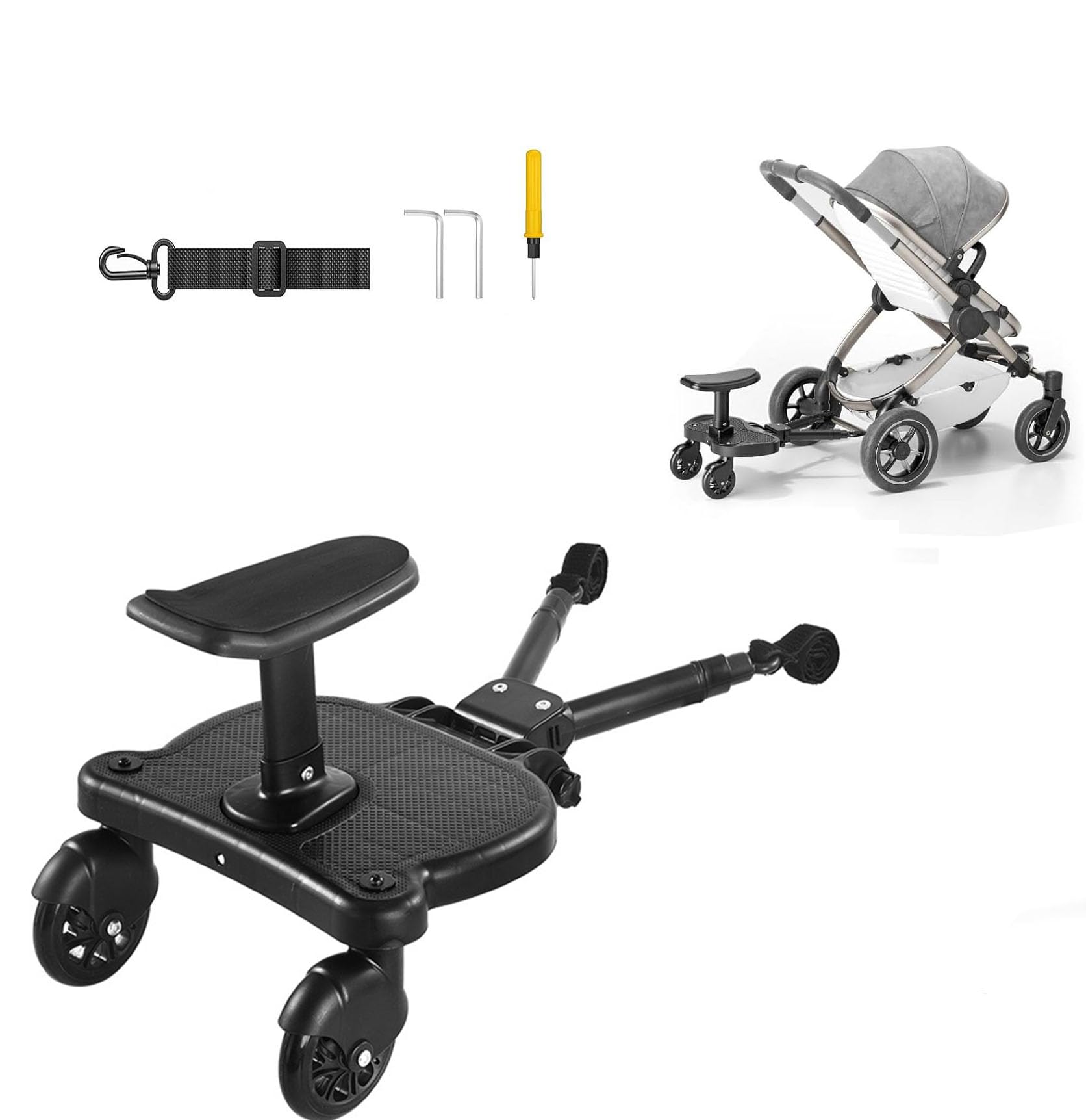 LBOYLOVE® Stroller Board,Universal Stroller Board with Detachable Seat,Buggy Board Suitable for Most Brands of Strollers, Universal Prams Accessories for Children from 2-6 Years (25 kg)