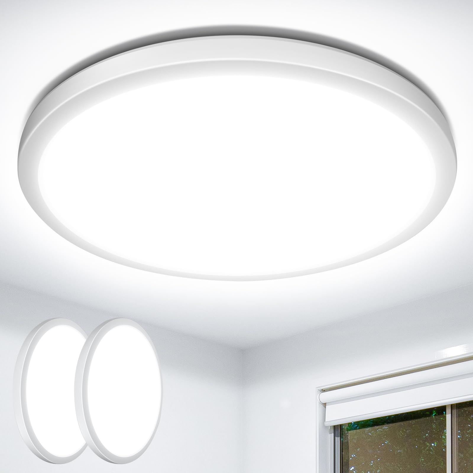 Lepro White 24W 2400Lm Ceiling Light, 29.3Cm Large Led Bathroom Light, 2.6Cm Ultra-Thin, Waterproof, Daylight 5000K, Flush Ceiling Light For Living Room, Bedroom, Kitchen, Garage And More, 2 Packs