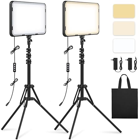 2 Pack LED Video Light Kit with 63'' Tripod Stand, Obeamiu 20W Photography Video Lighting 2500-8500K Studio Light for Content Creation Recording, Game Live Streaming, YouTube Vlogging, Zoom Calls