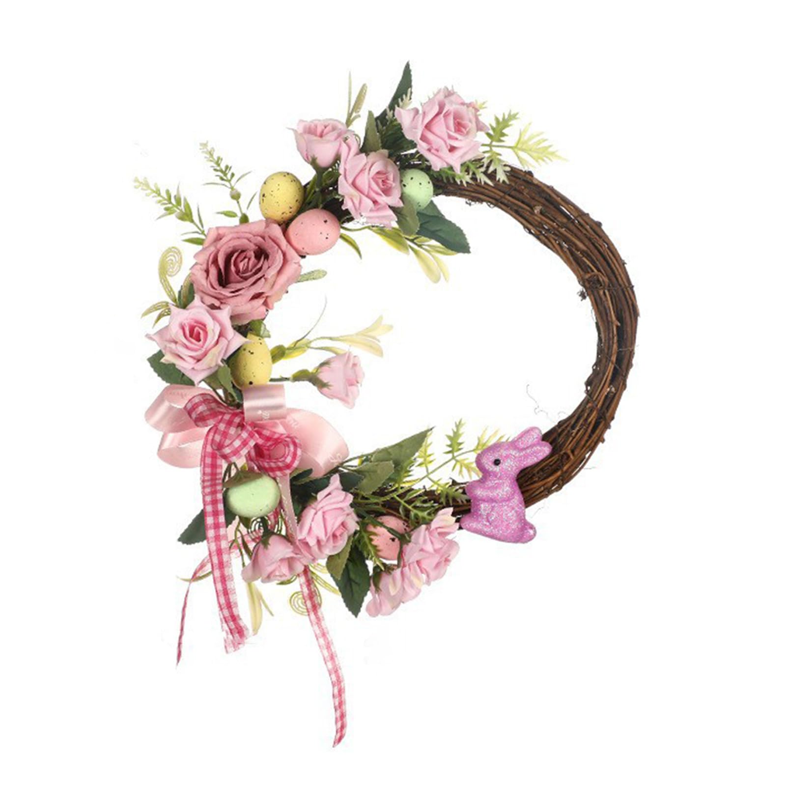 Kalttoy Realistic Eggs and Flower Wreath for Front Door Artificial Florals Garlands Christmas Decoration for Home Spring Wreath