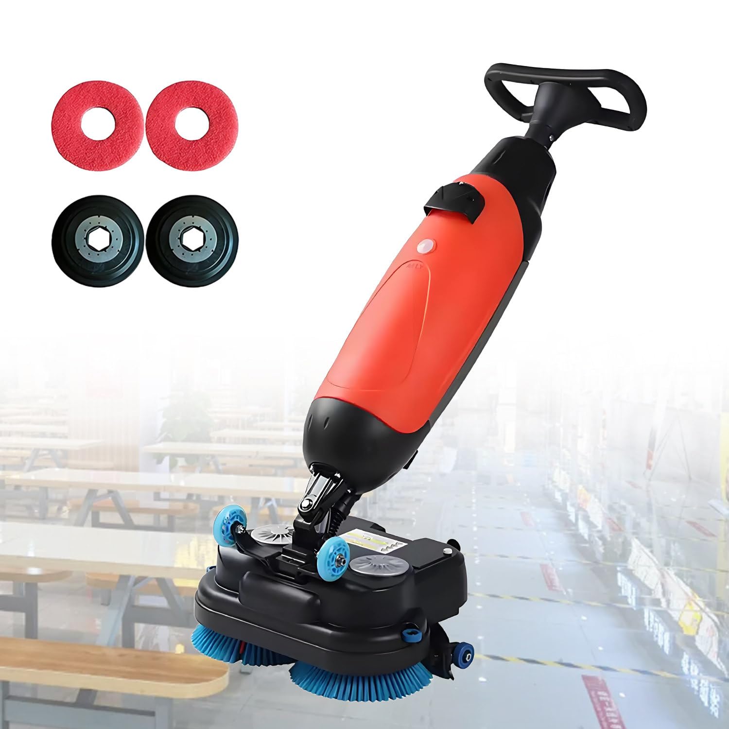GLBMXDD Commercial Floor Cleaner, Mini Floor Machine, with 18" Cleaning Width, Rotary Double Brushes 360° Rotating Head Cleaning Capacity 12000 Sqft/H