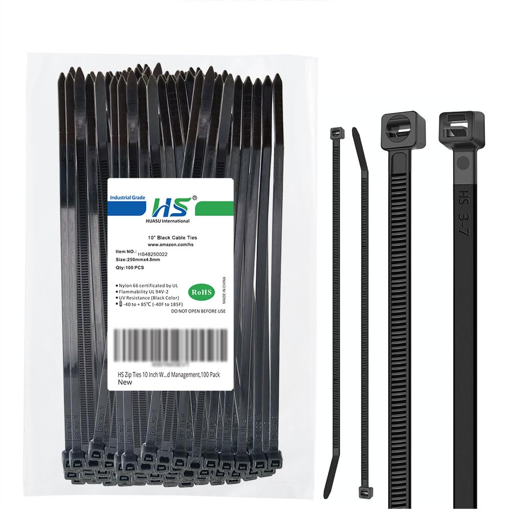 Amazon.com: HS 10 Inch Zip Ties Black 50 Pounds Tensile Strength