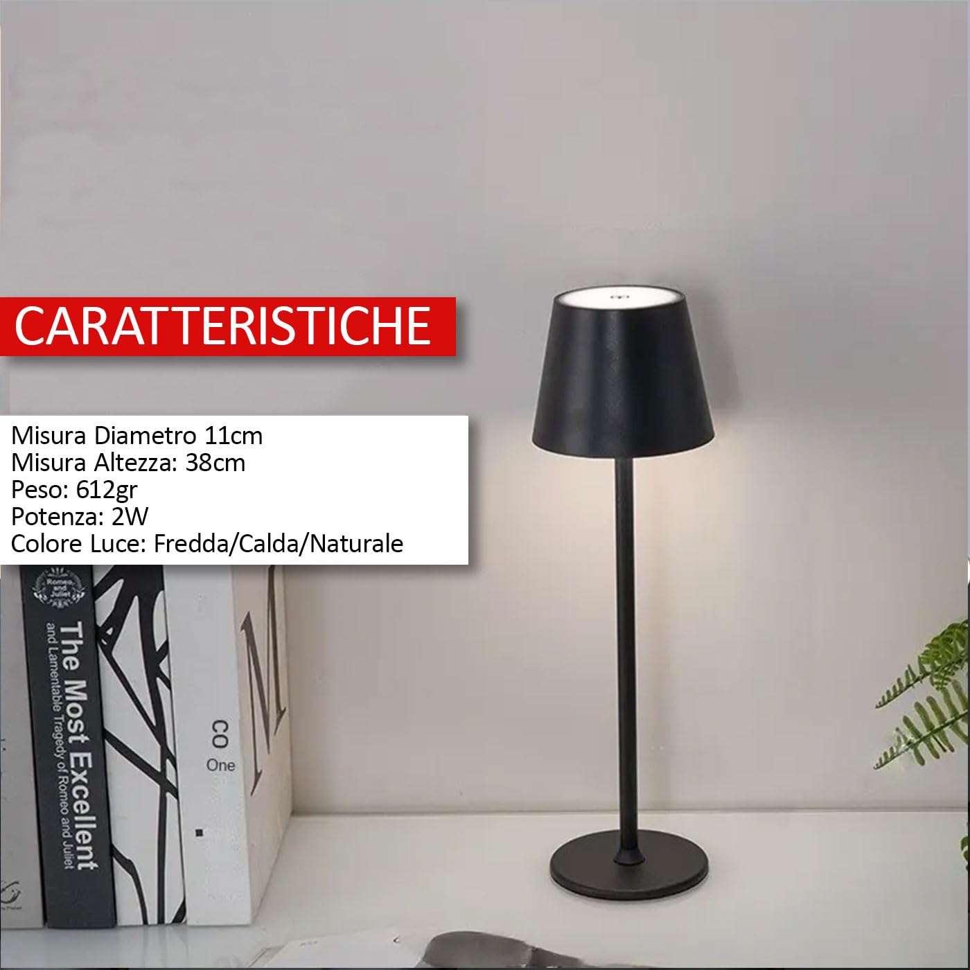 Set di 3 Lampada da Tavolo Touch Senza Fili Ricaricabili, LED Dimmerabili con 3 Tonalità di Luce 3000-6500K, Impermeabili IP54, Ideali per Interni ed Esterni