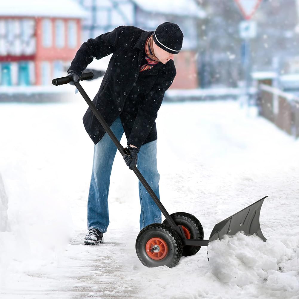 Empujador De Nieve Enrollable De Metal Resistente, con Mango Antideslizante Y Ajustable, Empujador De Nieve Rodante, Pala Extra Ancha para Raspar Nieve para Pasarelas, Jardín, Patios