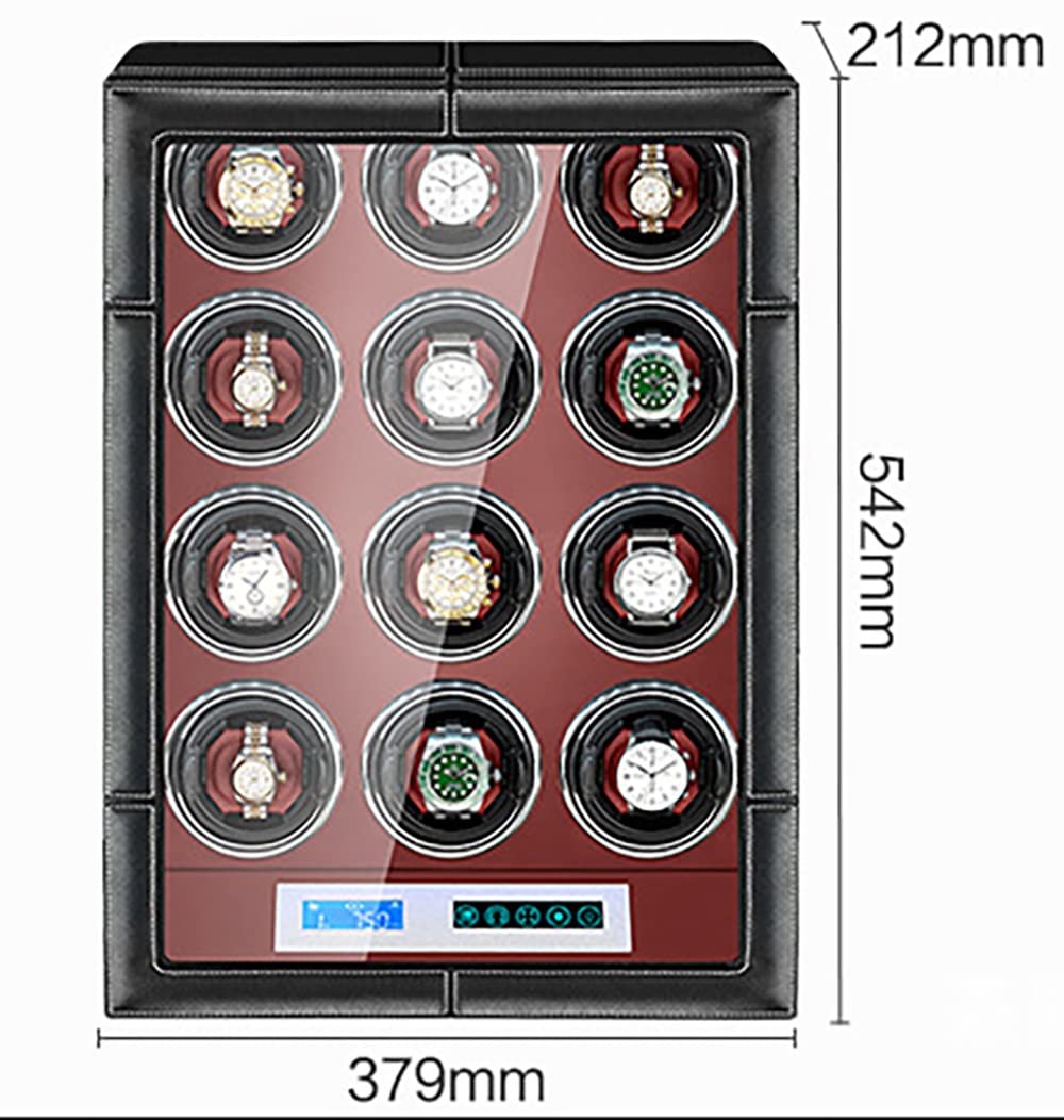 Rotomat do 12 zegarków automatycznych, lite drewno, skóra, ekran LCD
