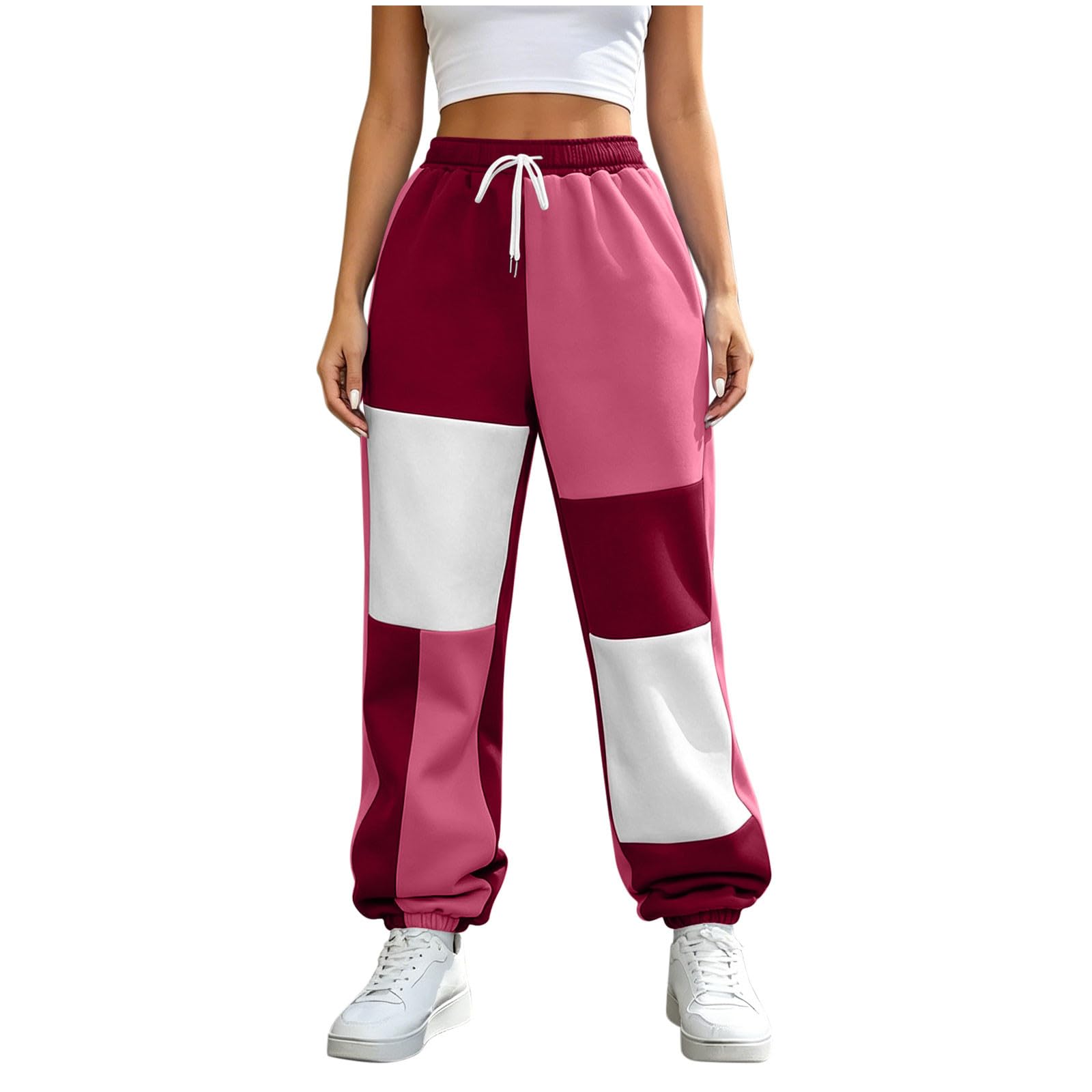 Pantaloni Donna Tuta Casual Pants Blocco di Colore Moda Pantaloni Tuta Donna con Tasche Running Joggers A Vita Alta vestibilità Rilassata Pantalone Ampia per Il Tempo Libero All'aperto