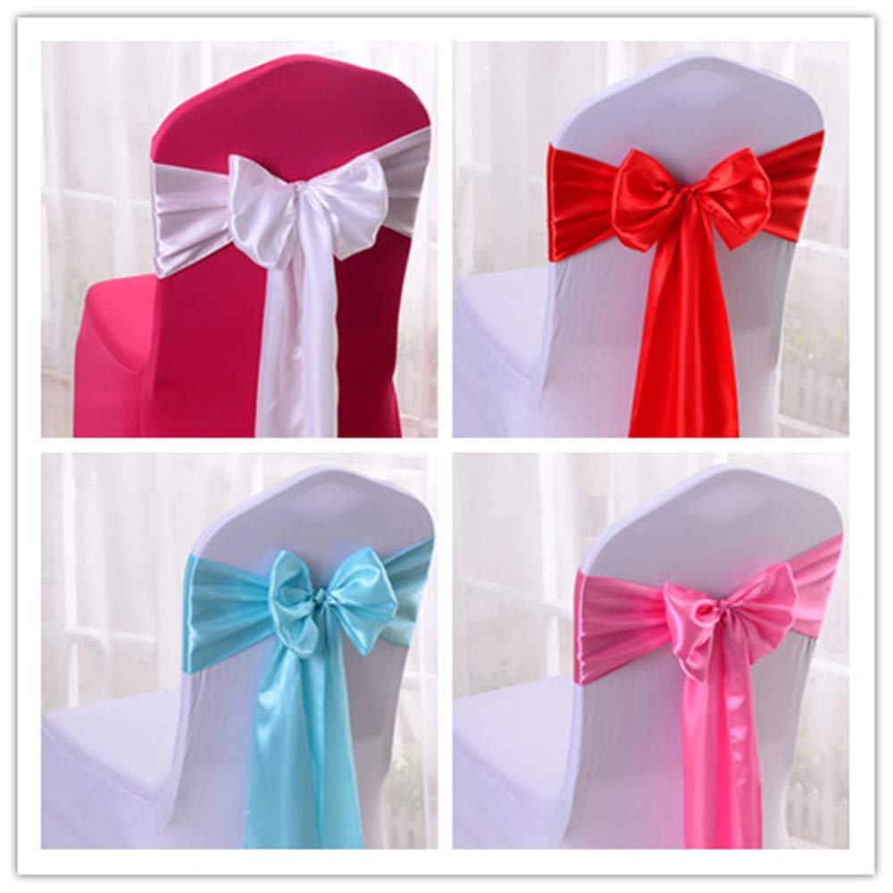 Elastische Stuhl-Schleifen mit Satinschleifen, für Hochzeiten, Partys, Dekorationen (Pink lila,50pcs)