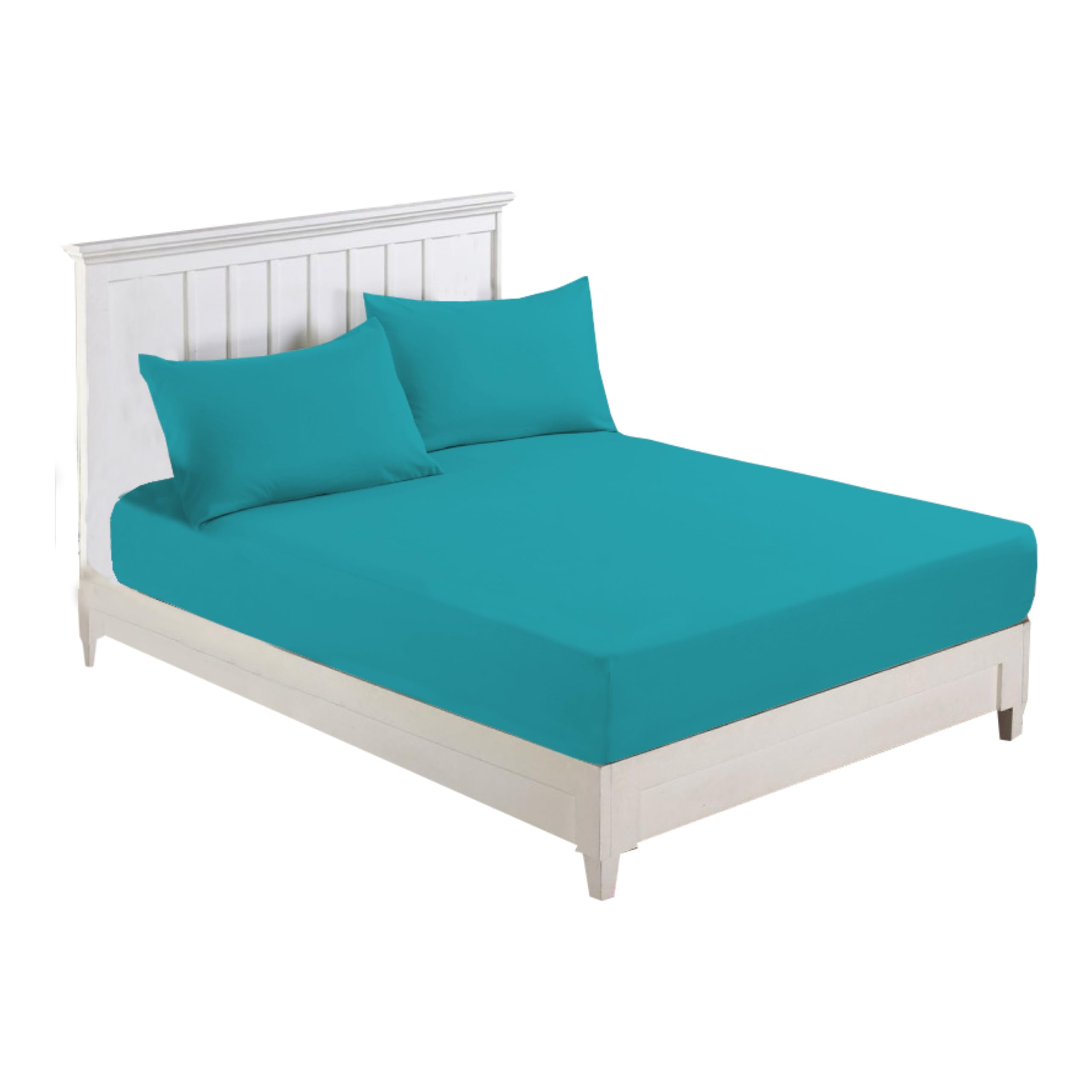 R&Z Plain Luxury Polycotton Fitted Sheet Single, Double, King, Super King, 4FT (Teal, Small Double 4ft)