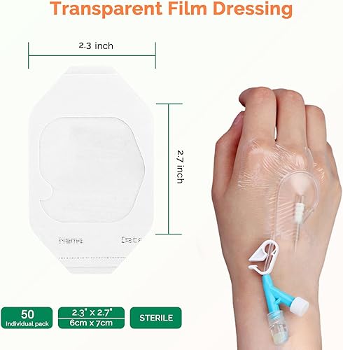 Miniatura 2 de Vendaje de película transparente de 2.4 x 2.7 pulgadas, 50 paquetes de parches adhesivos impermeables transpirables para heridas, cómodo vendaje de