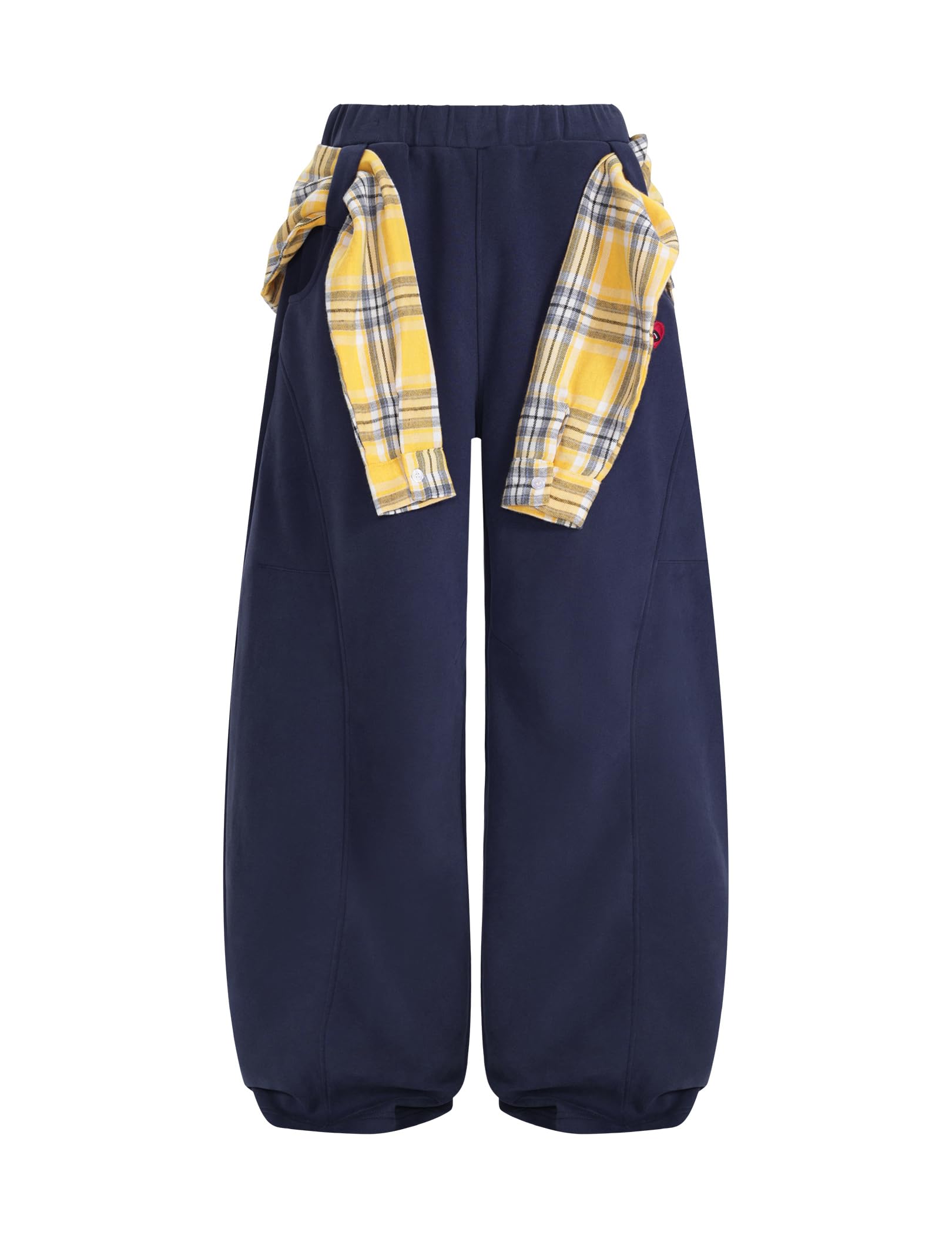Aelfric Eden Baggy Barrel Sweatpants Women Plaid Belt Shawl Wide Leg Pants Casual Unisex Y2K Elastic Lantern Trouser