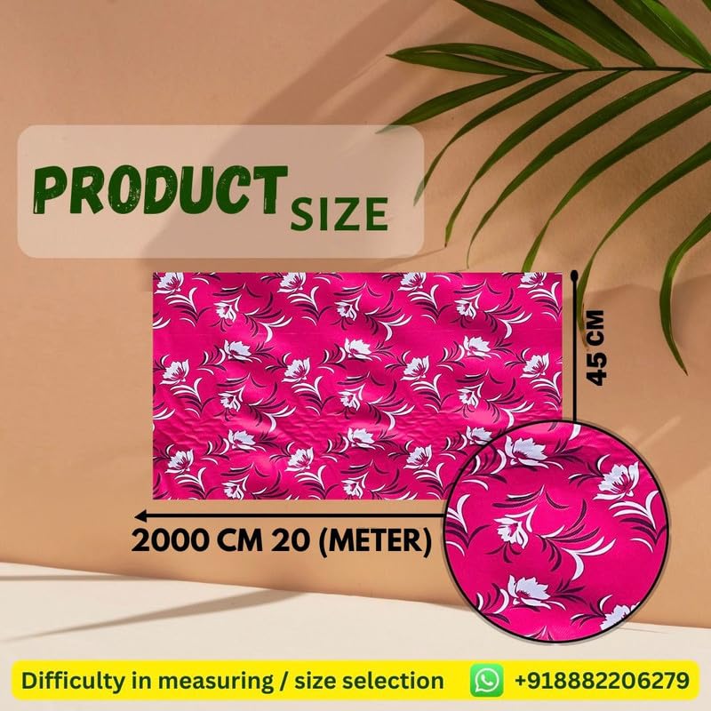 Image of Anti-Slip Kitchen Shelf Liner - 20 Meter Roll, Waterproof Multipurpose Mat for Fridge, Cabinet, Drawer, Trolley & Bathroom - Easy to Cut Floral Blue Print (Pink)