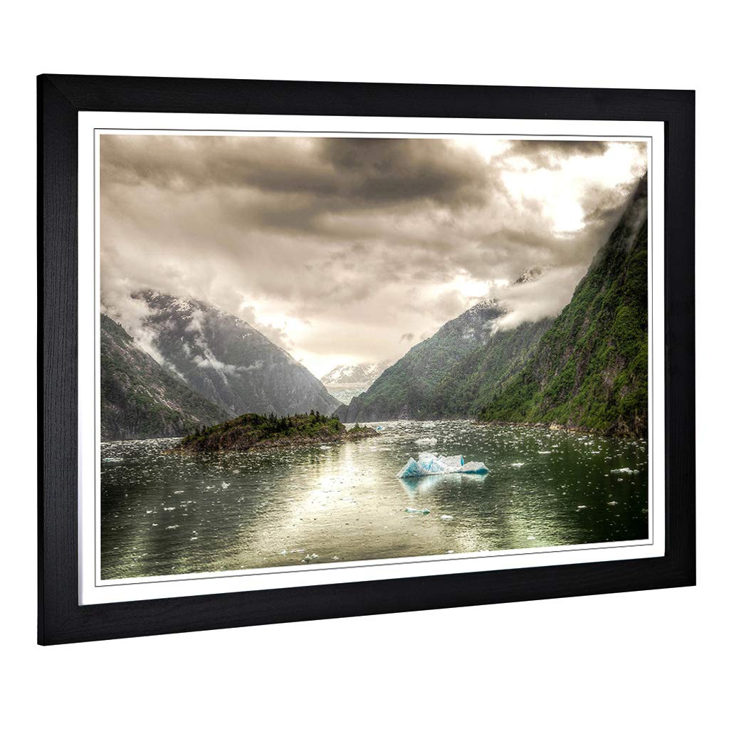Big Box Art Framed Print of Landscape Alaska Lake & Mountains (3) Design | Wall Art Picture | Home Decor for Kitchen, Living Room, Bedroom, Hallway, Black, A2 / 24.5x18 Inch / 62x45cm