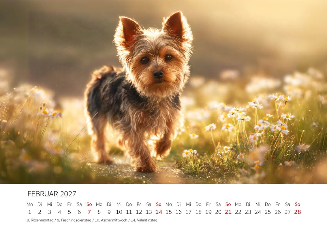 Edition Seidel Kalendarz premium dla małych towarzyszy Yorkshire Terrier 2027 format DIN A4, kalendarz ścienny niemiecki pies szczeniak mężczyzna kobieta