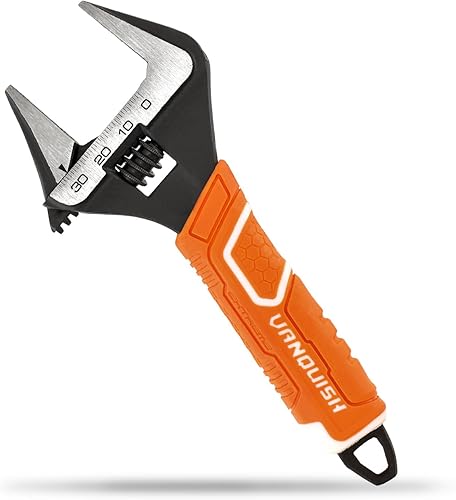 VANQUISH Llave ajustable de 6 pulgadas, llave de fontanería de apertura de mandíbula de 1-14 pulgadas de ancho, acero CR-V, SAE y escala métrica