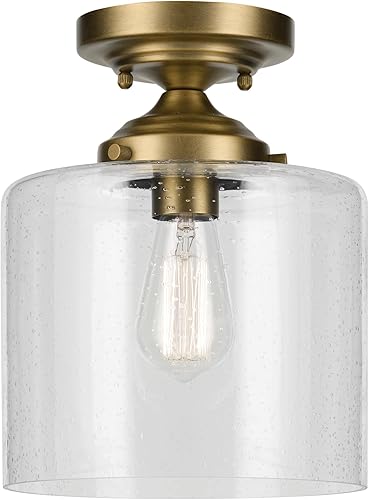 Miniatura 3 de Kichler Winslow 44033NI - Lámpara semiempotrada de 8.5 pulgadas de níquel cepillado, 1 luz para vestíbulo o dormitorio con vidrio transparente