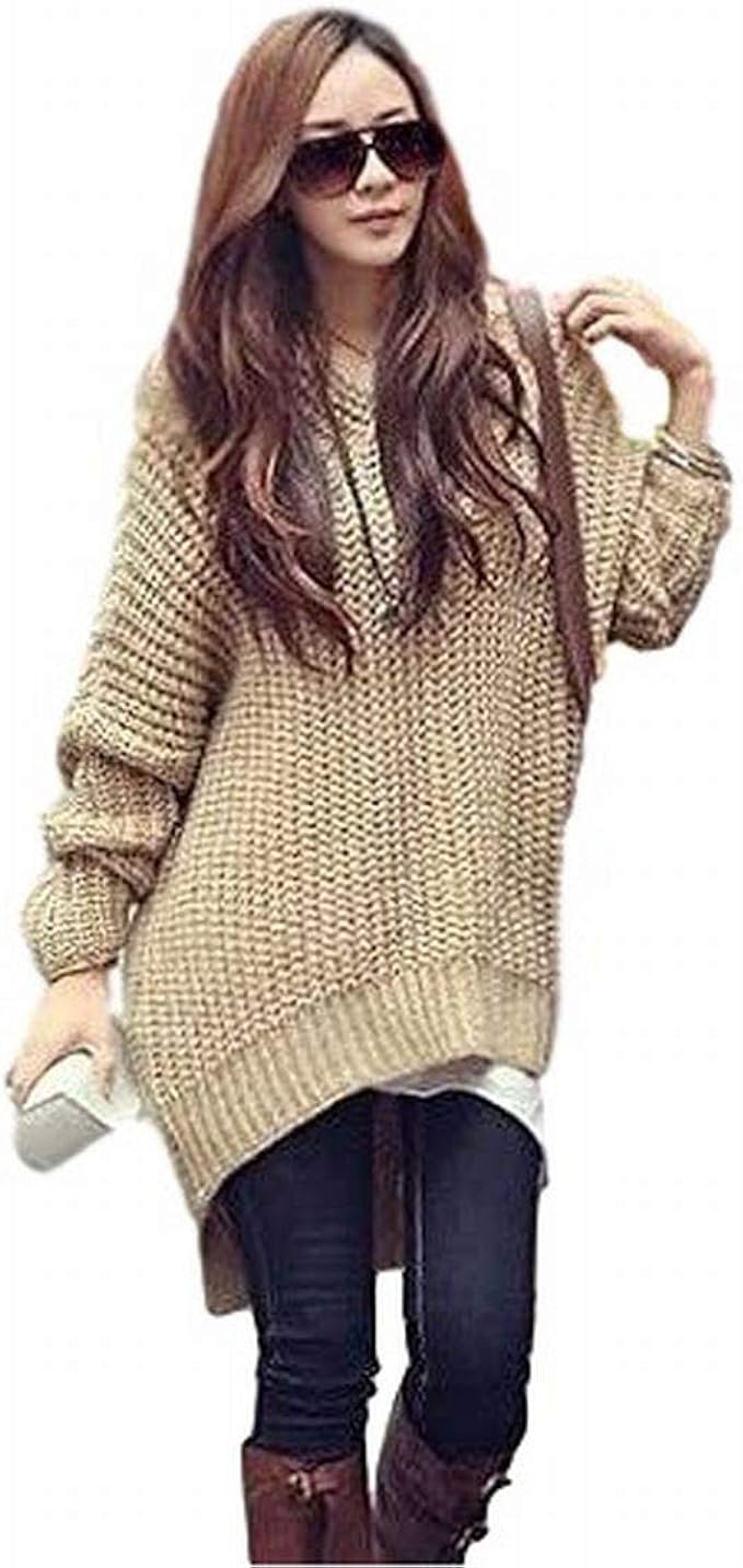 Amazon レディース トップス ニット ゆったり フード付き ロングセーター ラウンドネック 長袖 無地 シンプル カジュアル フリーサイズ 大人可愛い フェミニン 普段着 デート お出かけ デイリー ブラック ベージュ H2 フリーサイズ A セーター 通販
